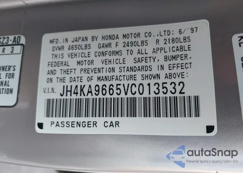 1997 Acura Rl 3.5 z USA, uszkodzony, nr VIN JH4KA9665VC013532